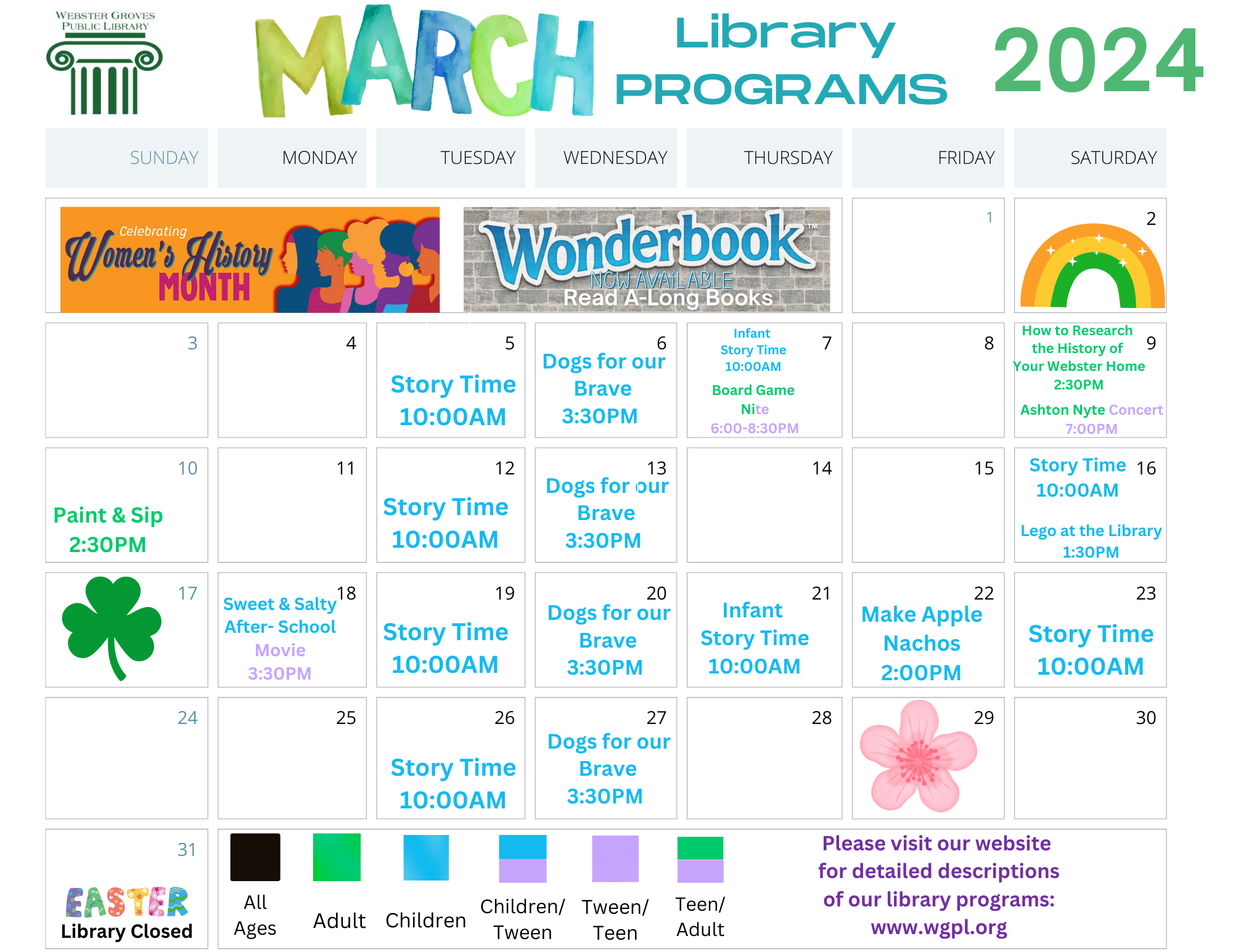 March 2024 Calendar Webster Groves Public Library